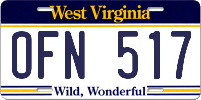 WV license plate OFN517