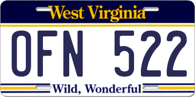 WV license plate OFN522