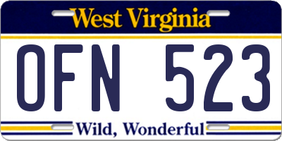 WV license plate OFN523