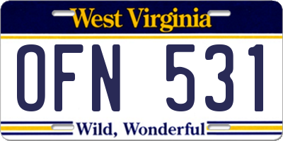 WV license plate OFN531