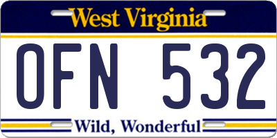 WV license plate OFN532