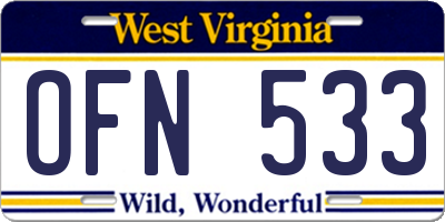 WV license plate OFN533