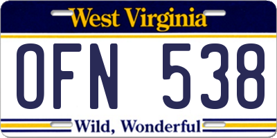 WV license plate OFN538