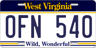 WV license plate OFN540
