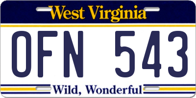 WV license plate OFN543