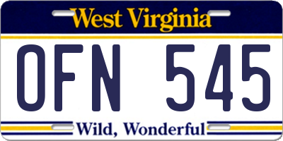 WV license plate OFN545