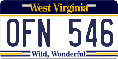 WV license plate OFN546
