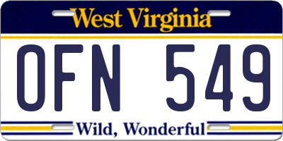 WV license plate OFN549