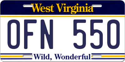 WV license plate OFN550