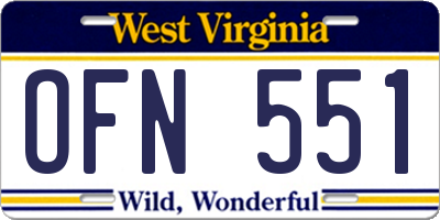 WV license plate OFN551