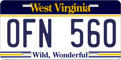 WV license plate OFN560