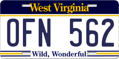 WV license plate OFN562