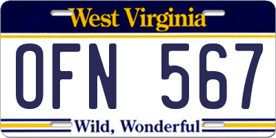 WV license plate OFN567