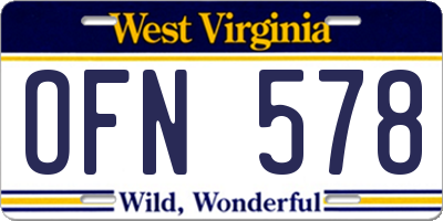 WV license plate OFN578
