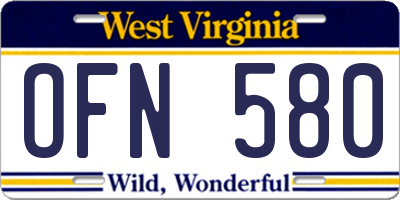 WV license plate OFN580