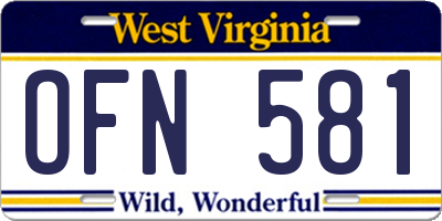 WV license plate OFN581
