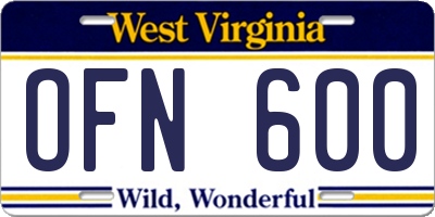 WV license plate OFN600
