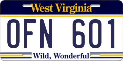 WV license plate OFN601