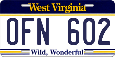 WV license plate OFN602