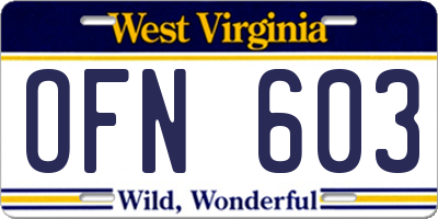 WV license plate OFN603