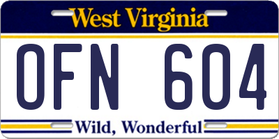 WV license plate OFN604