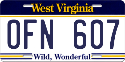 WV license plate OFN607