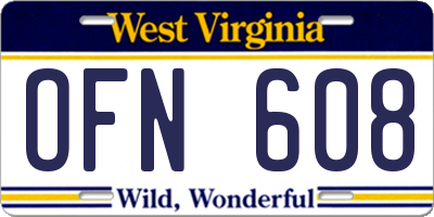 WV license plate OFN608