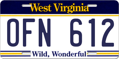 WV license plate OFN612