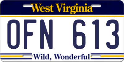 WV license plate OFN613