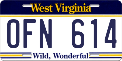 WV license plate OFN614