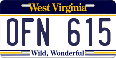 WV license plate OFN615