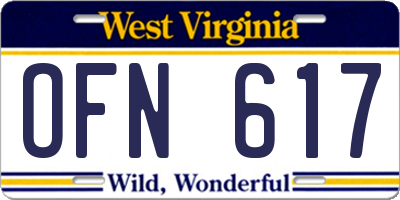 WV license plate OFN617