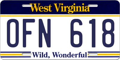 WV license plate OFN618