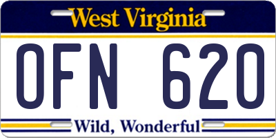 WV license plate OFN620
