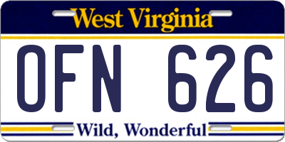 WV license plate OFN626