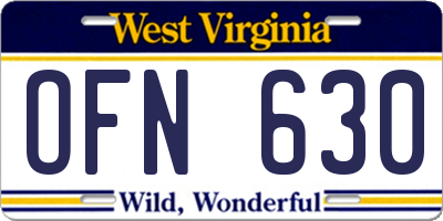 WV license plate OFN630