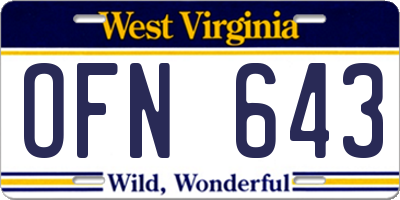 WV license plate OFN643
