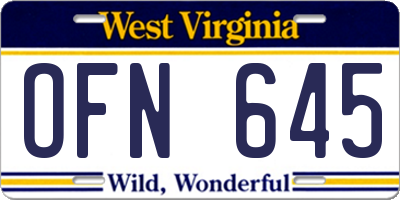 WV license plate OFN645