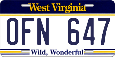 WV license plate OFN647