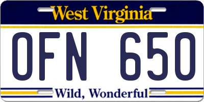 WV license plate OFN650