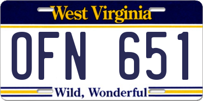 WV license plate OFN651