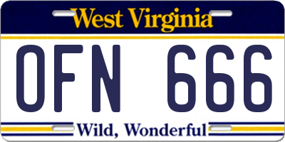 WV license plate OFN666