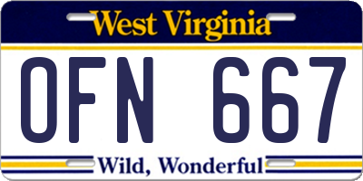 WV license plate OFN667