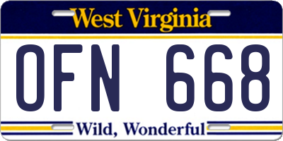 WV license plate OFN668