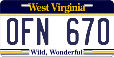 WV license plate OFN670