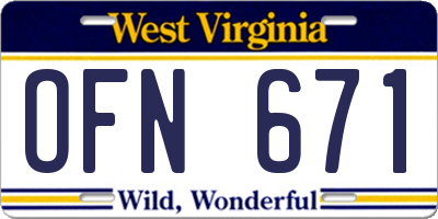 WV license plate OFN671