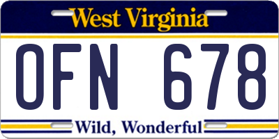 WV license plate OFN678