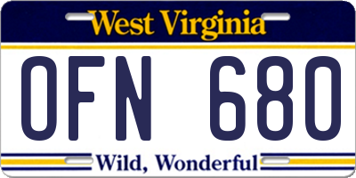 WV license plate OFN680
