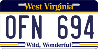 WV license plate OFN694