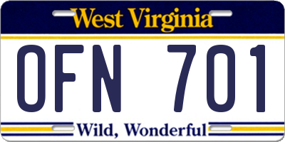 WV license plate OFN701